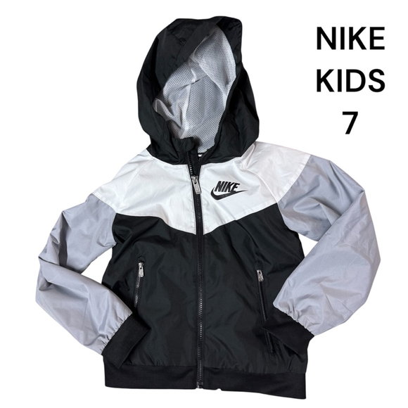 Boys Kids Nike Windbreaker Hooded Hood Jacket Black Gray White - Picture 1 of 8